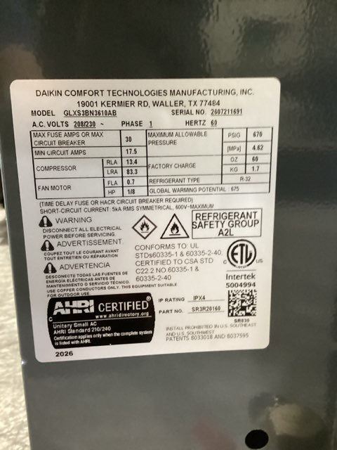 3 Ton Single-Stage Split-System Air Conditioner 208-230/60/1 R32 13.4 SEER2