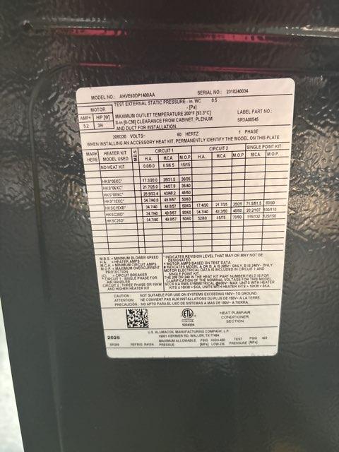 5 Ton AC/HP ECM Communicating Multiposition Air Handler 208-230/60/1 R-410A CFM 1640
