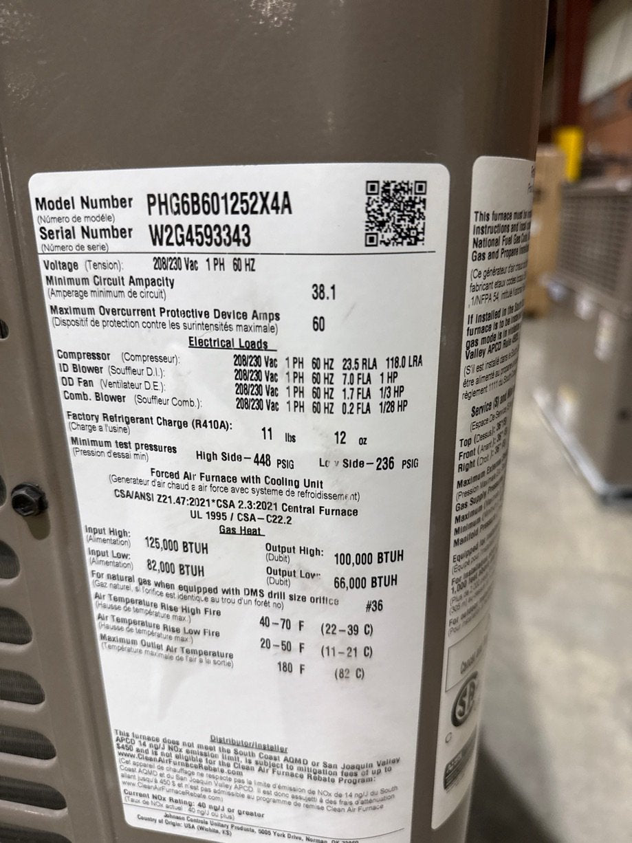 5 Ton Low NOx 2-Stg Convertible ECM Var Spd Dual Fuel HP Packaged Unit, 16 SEER, 208-230/60/1, R410A