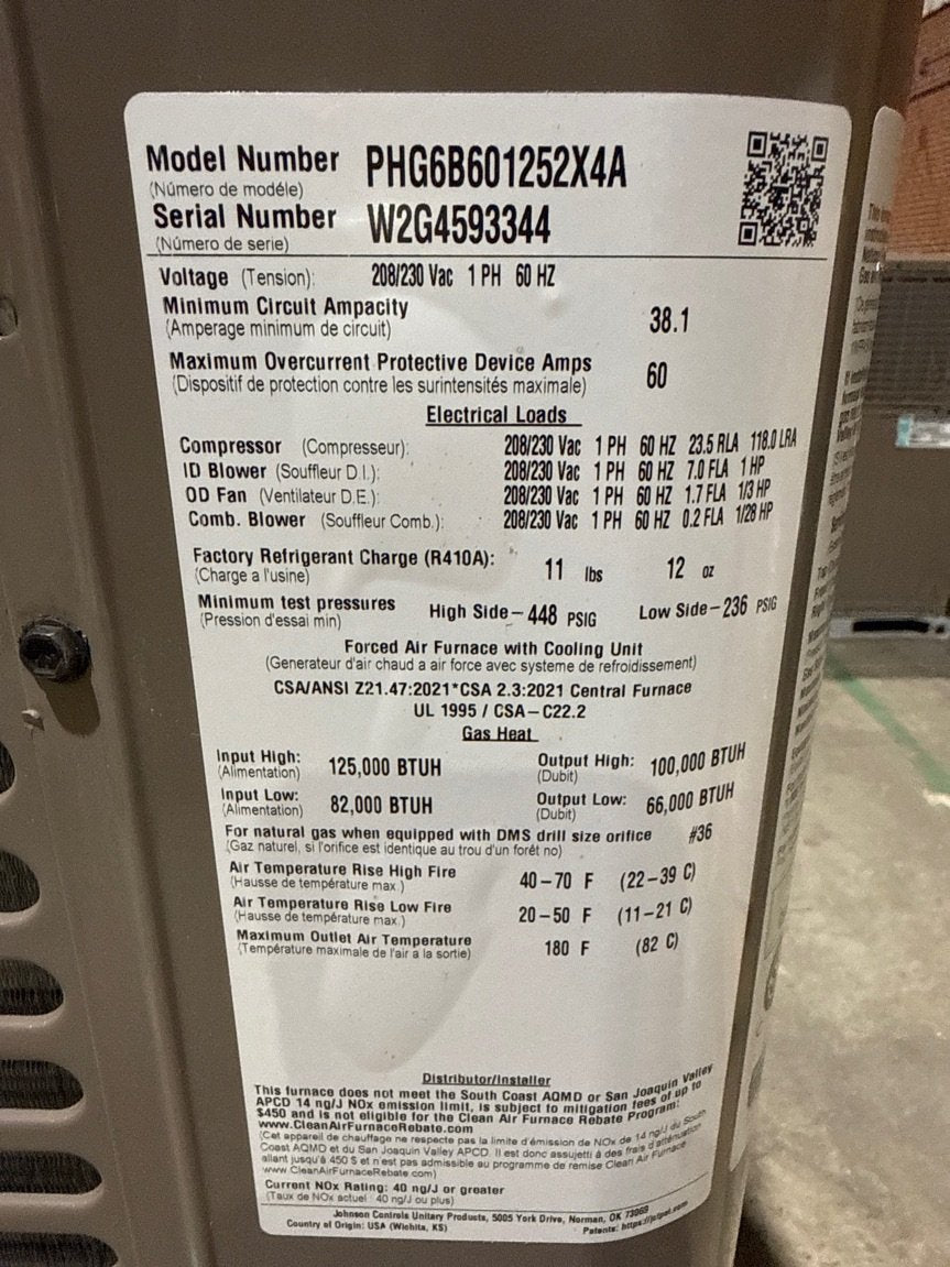 5 Ton Low NOx 2-Stg Convertible ECM Var Spd Dual Fuel HP Packaged Unit, 16 SEER, 208-230/60/1, R410A