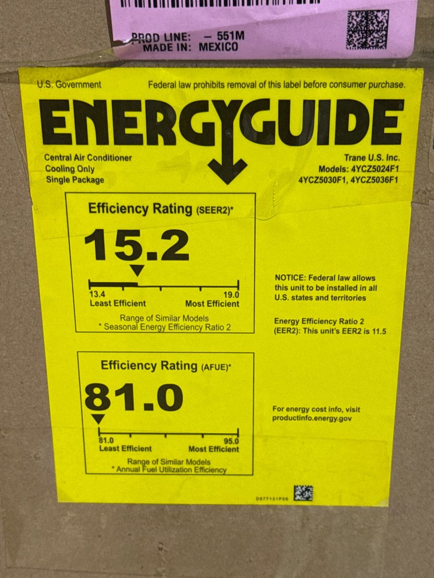 3 Ton Two-Stage Convertible Natural Gas/Electric Packaged Unit, 15 SEER2, 208-230/60/1, R410A
