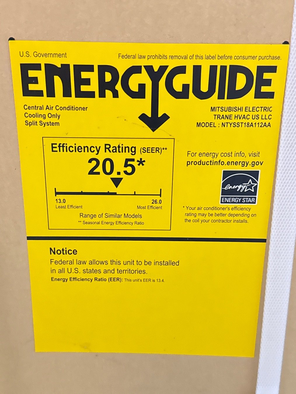 18,000 BTU Single-Zone Outdoor Inverter AC Mini Split Unit, 20.5 SEER 208-230/60/1 R-410A