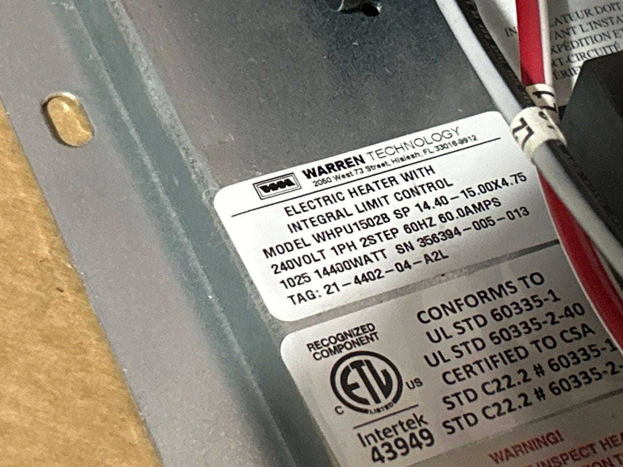 15 KW Electric Heat Strip 208/240/60/1