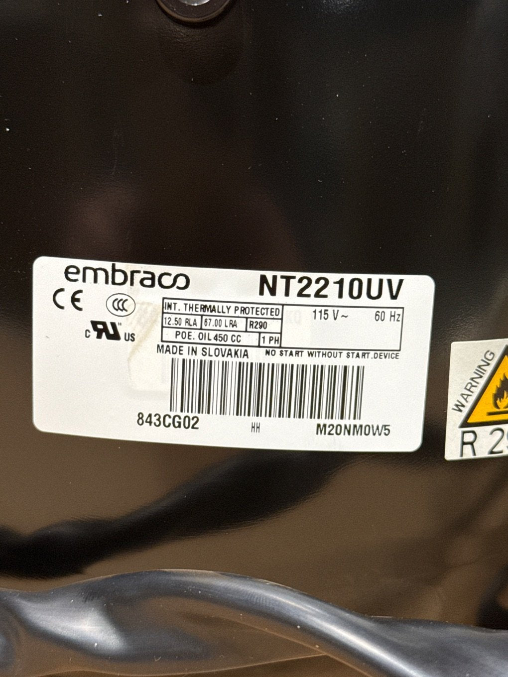 0.25 Ton Refrigeration Reciprocating Compressor 115/60/1 R-290