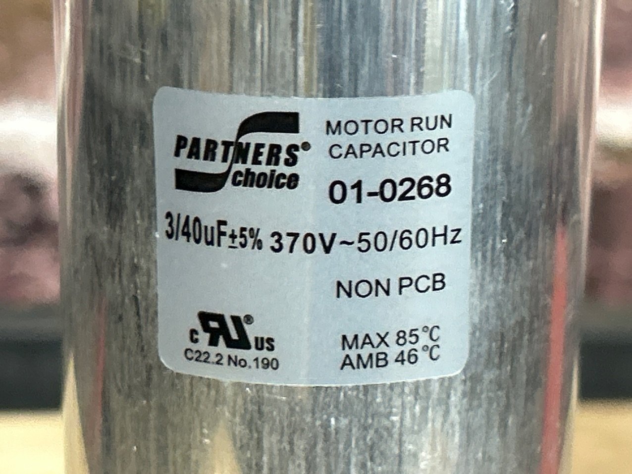 370 Vac, 40+3MFD 50/60 Hz, Round Capacitor