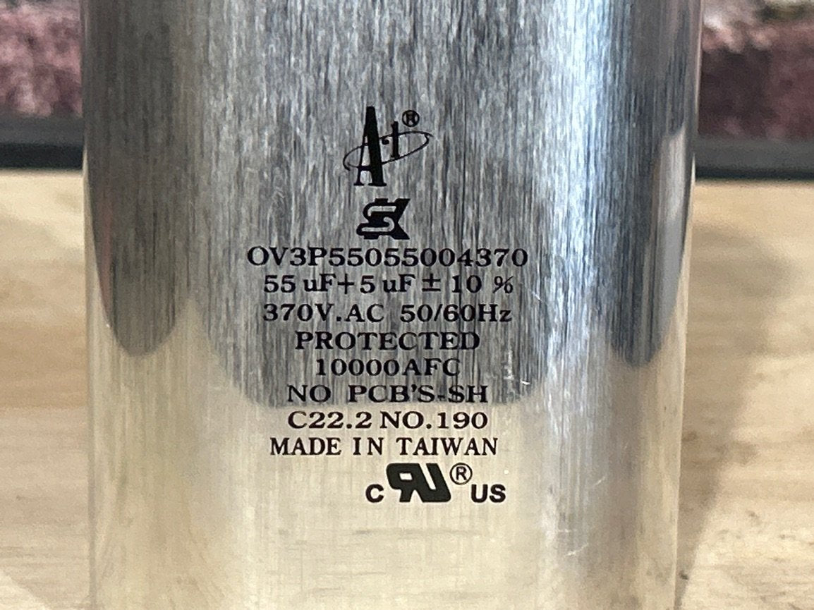 370 Vac, 55+5MFD 50/60 Hz, Oval Capacitor