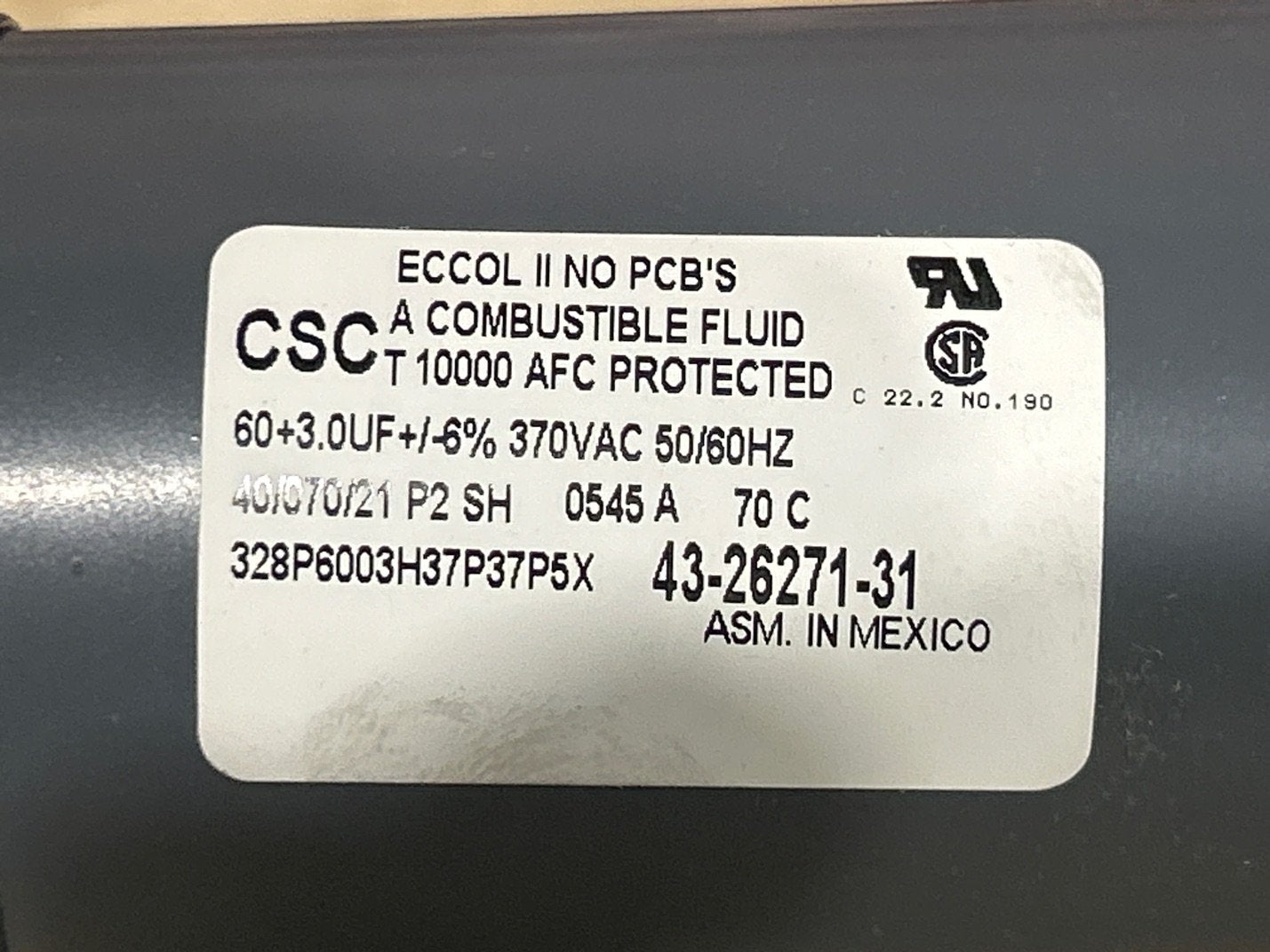 370 Vac, 60+3MFD 50/60 Hz, Round Capacitor