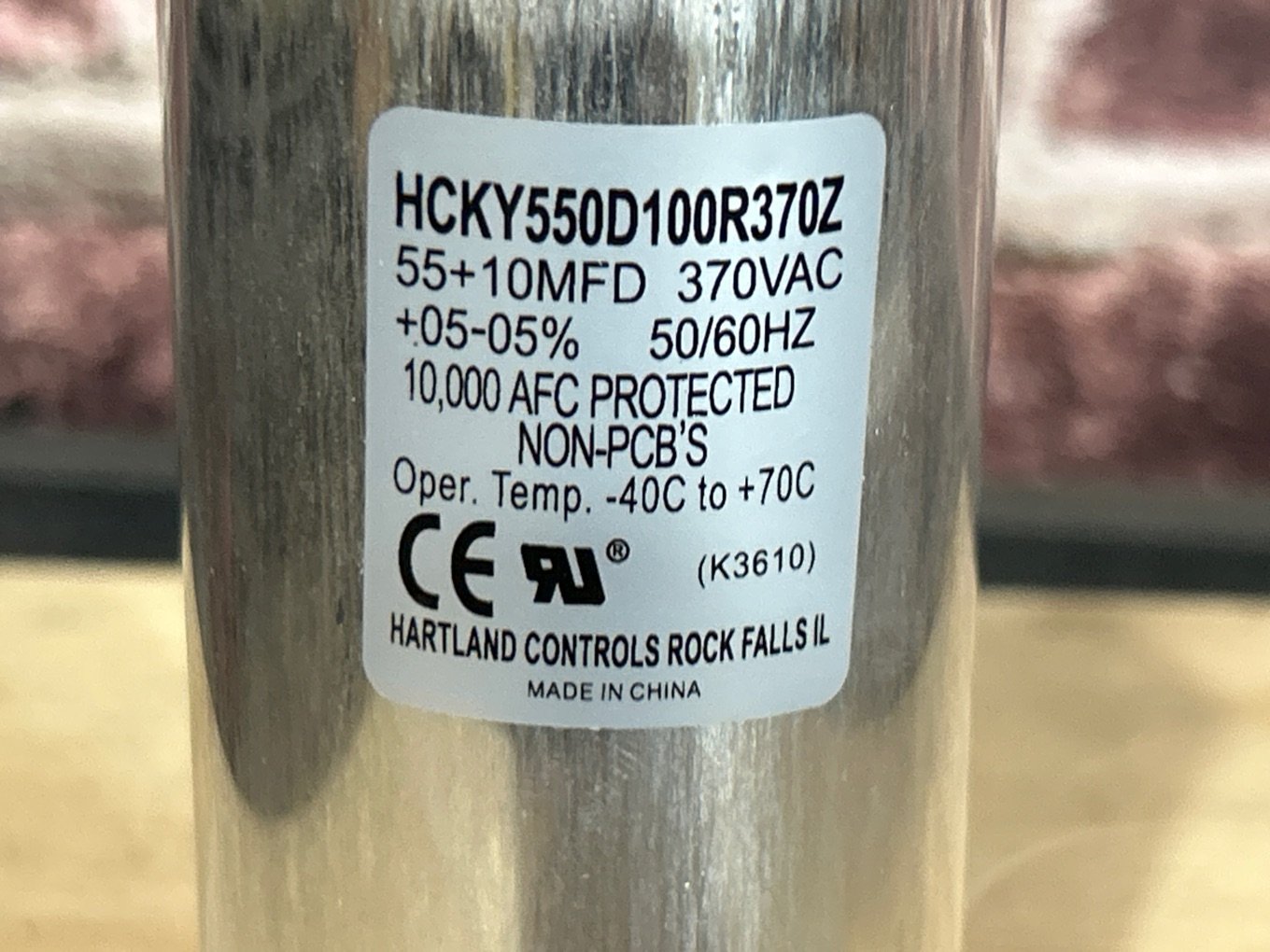 370 Vac, 55+10MFD 50/60 Hz, Round Capacitor