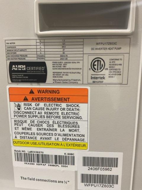 5 Ton Inverter Split-System Heat Pump 208-230/60/1 R410A 17 SEER2