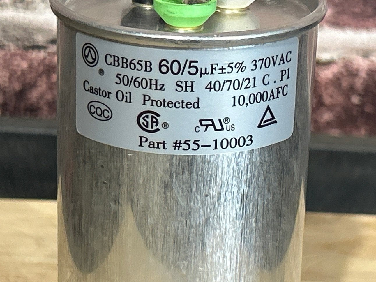 370 Vac, 60+5MFD 50/60 Hz, Round Capacitor