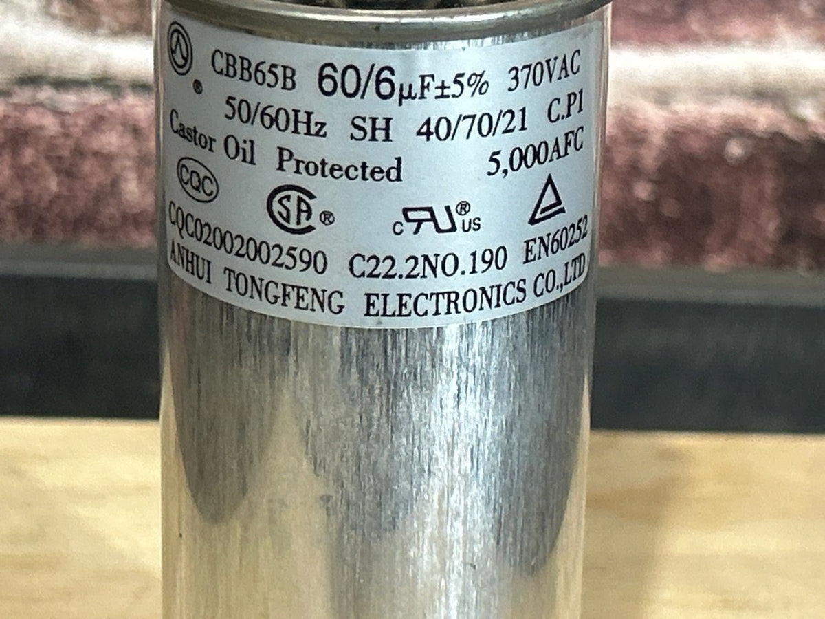 370 Vac, 60+6MFD 50/60 Hz, Round Capacitor