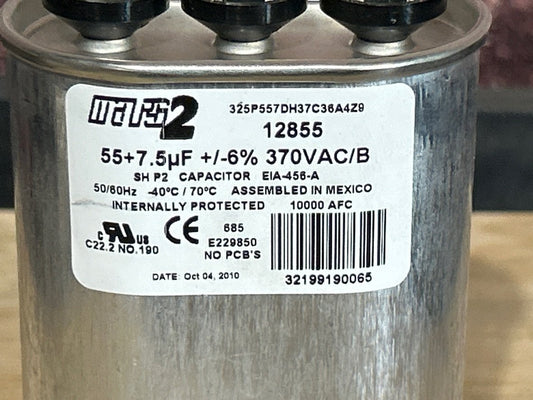 370 Vac, 55+7.5MFD 50/60 Hz, Oval Capacitor