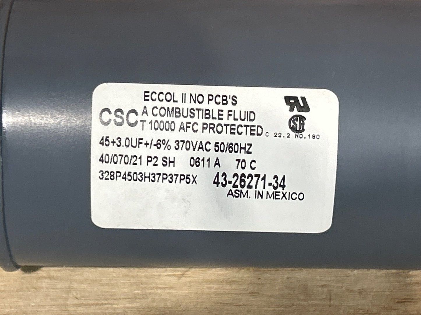 370 Vac, 40+3MFD 50/60 Hz, Round Capacitor