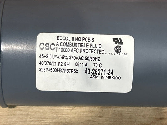 370 Vac, 40+3MFD 50/60 Hz, Round Capacitor