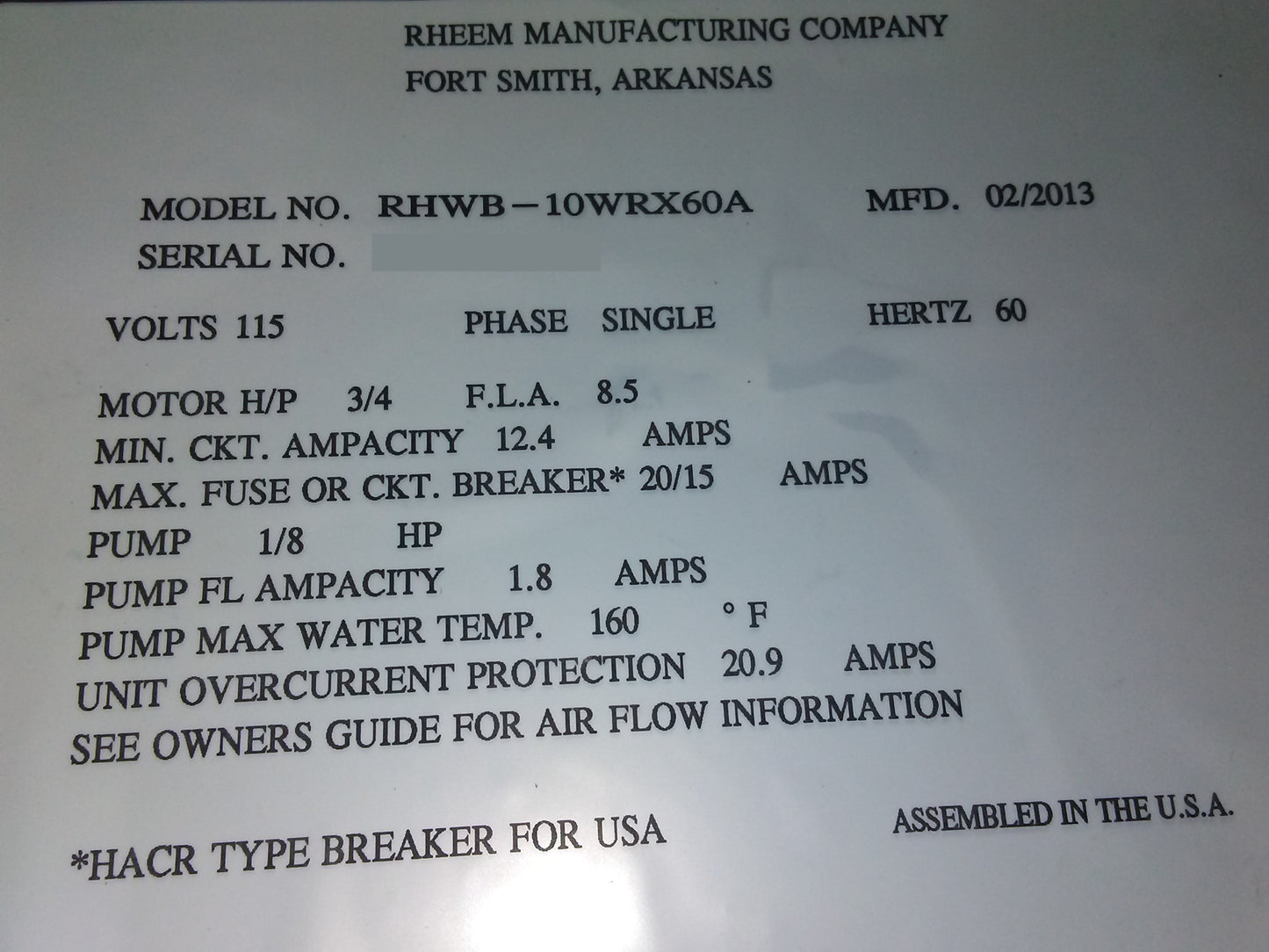 5 TON HYDRONIC AIRHANDLER 115/60/1