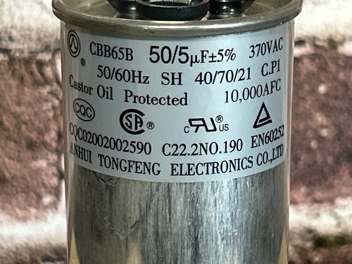 370 Vac, 50+5MFD 50/60 Hz, Round Capacitor