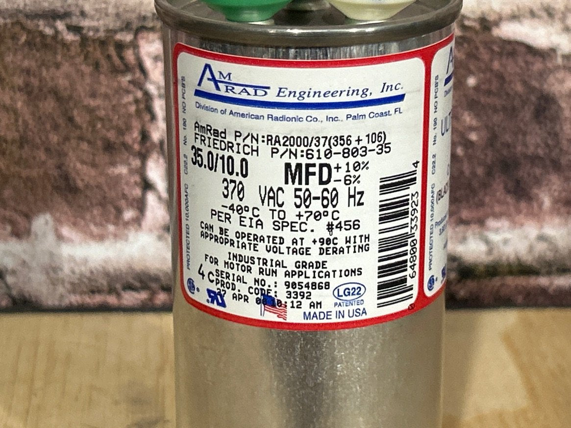 370 Vac, 35+10MFD 50/60 Hz, Round Capacitor
