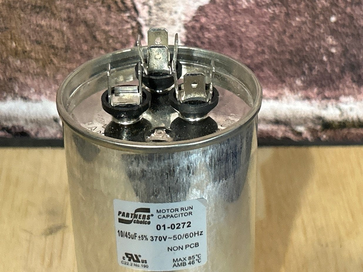 370 Vac, 45+10MFD 50/60 Hz, Round Capacitor