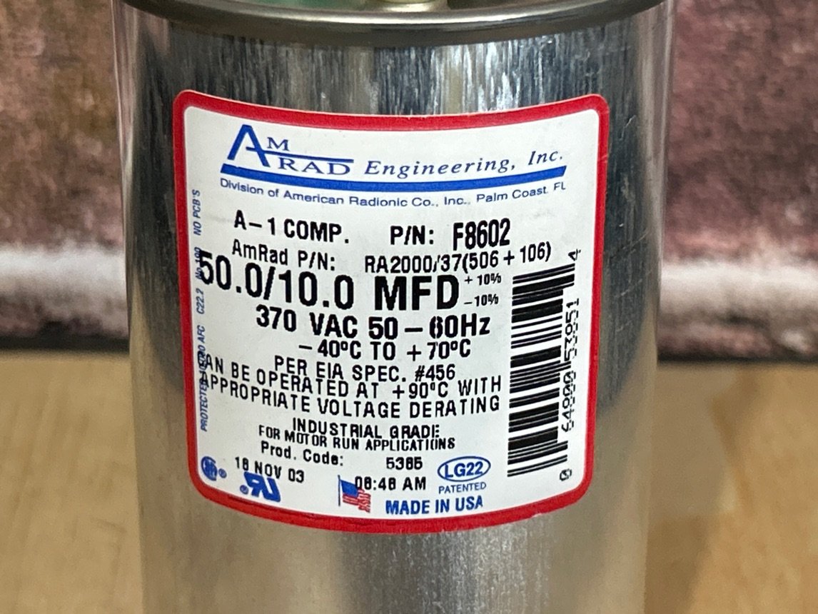 370 Vac, 50+10MFD 50/60 Hz, Round Capacitor