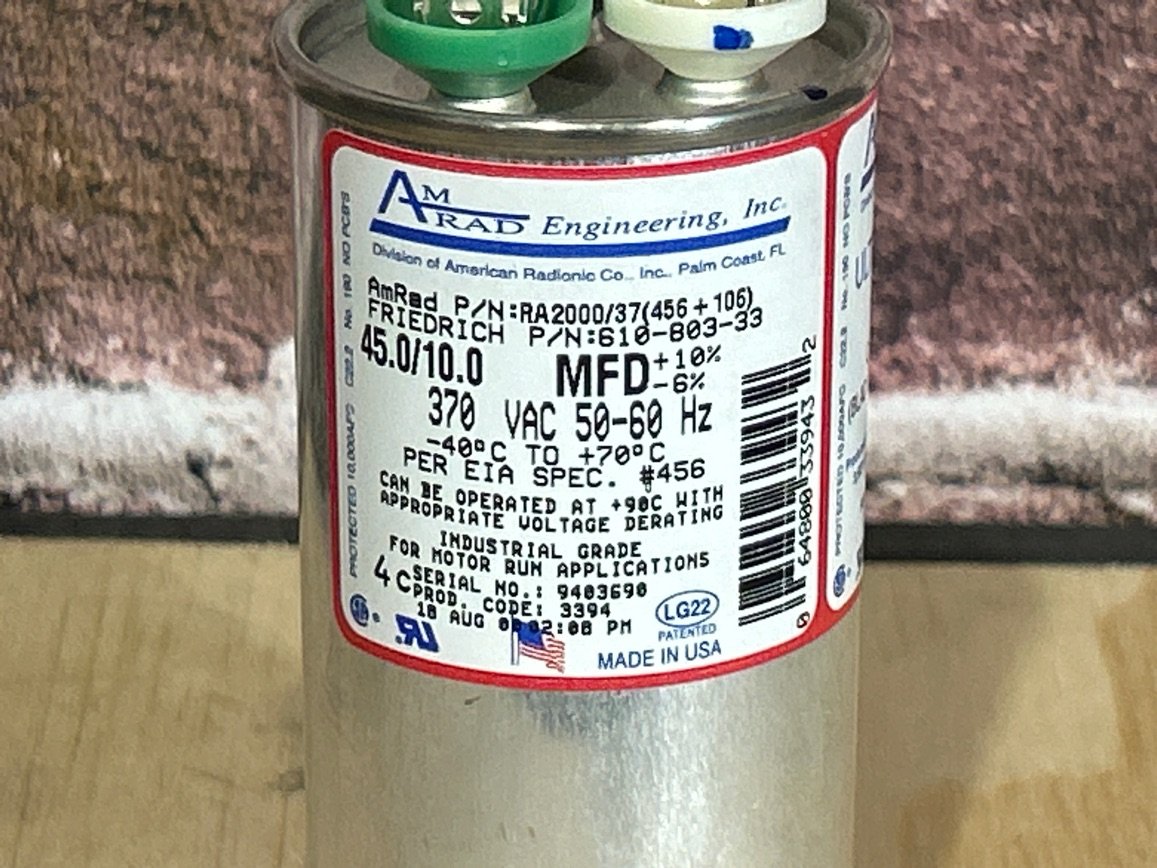 370 Vac, 45+10MFD 50/60 Hz, Round Capacitor
