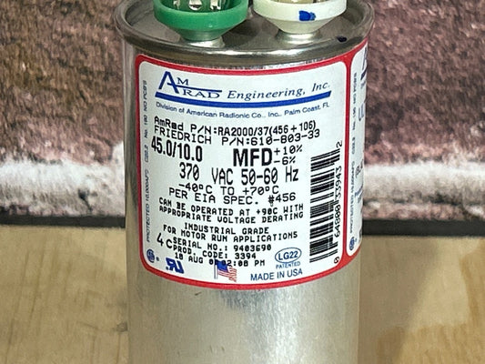 370 Vac, 45+10MFD 50/60 Hz, Round Capacitor