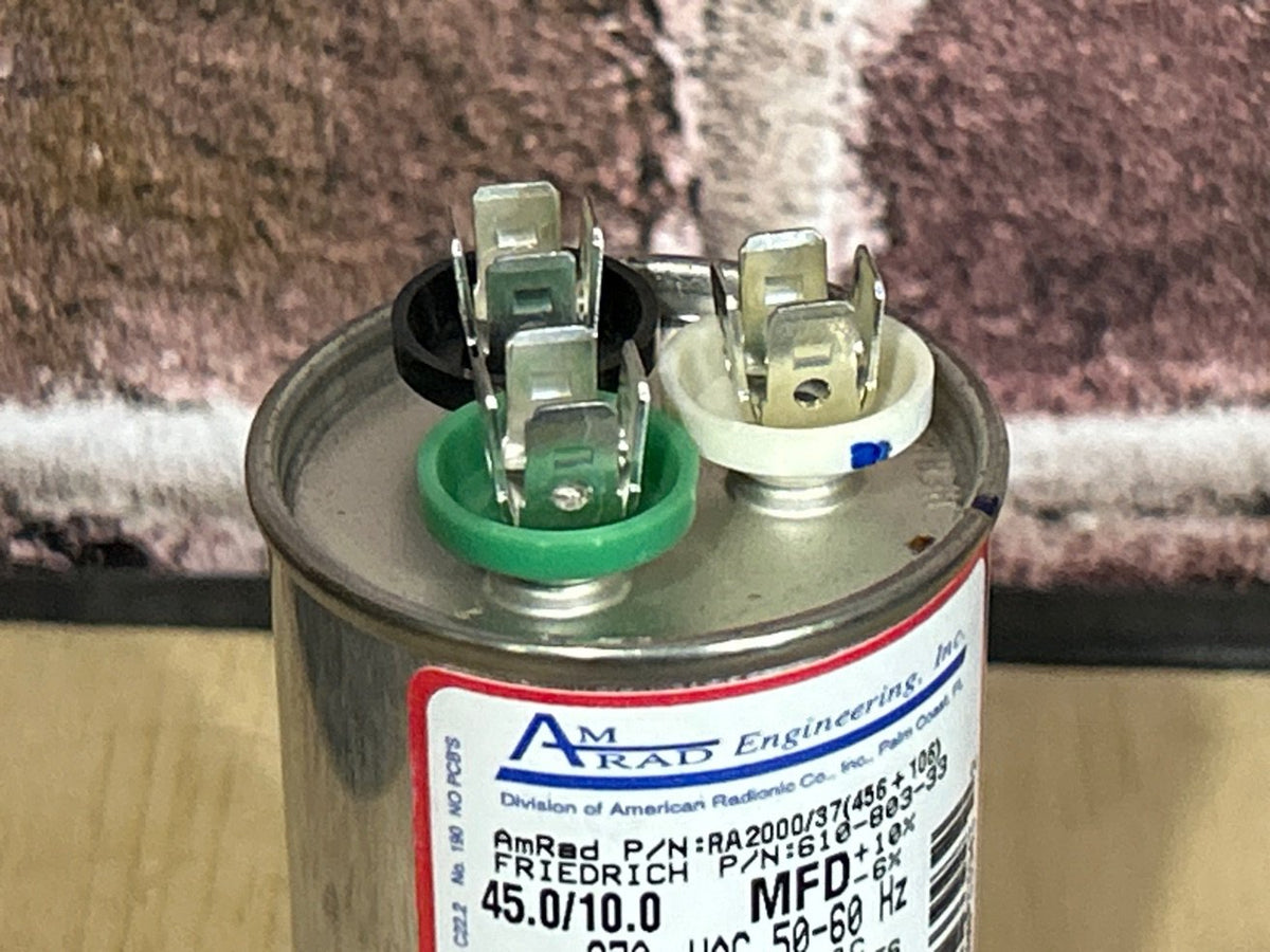 370 Vac, 45+10MFD 50/60 Hz, Round Capacitor