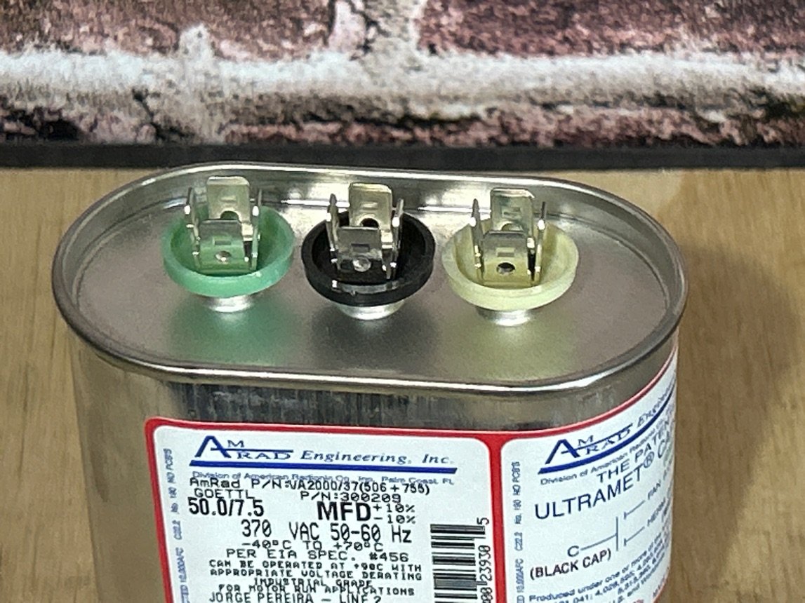 370 Vac, 50+7.5MFD 50/60  Hz, Oval Capacitor