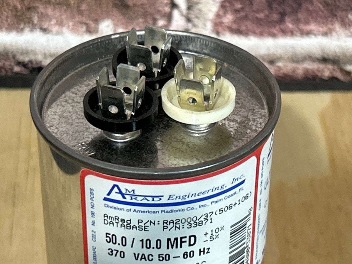 370 Vac, 50+10MFD 50/60 Hz, Round Capacitor