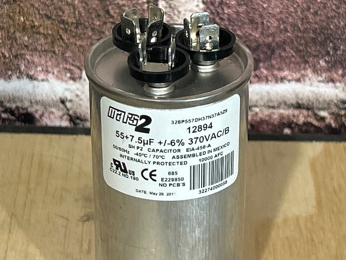 370 Vac, 55+7.5MFD 50/60 Hz, Round Capacitor