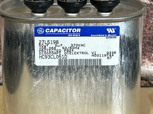 370 Vac, 50+5MFD 50/60 Hz, Oval Capacitor