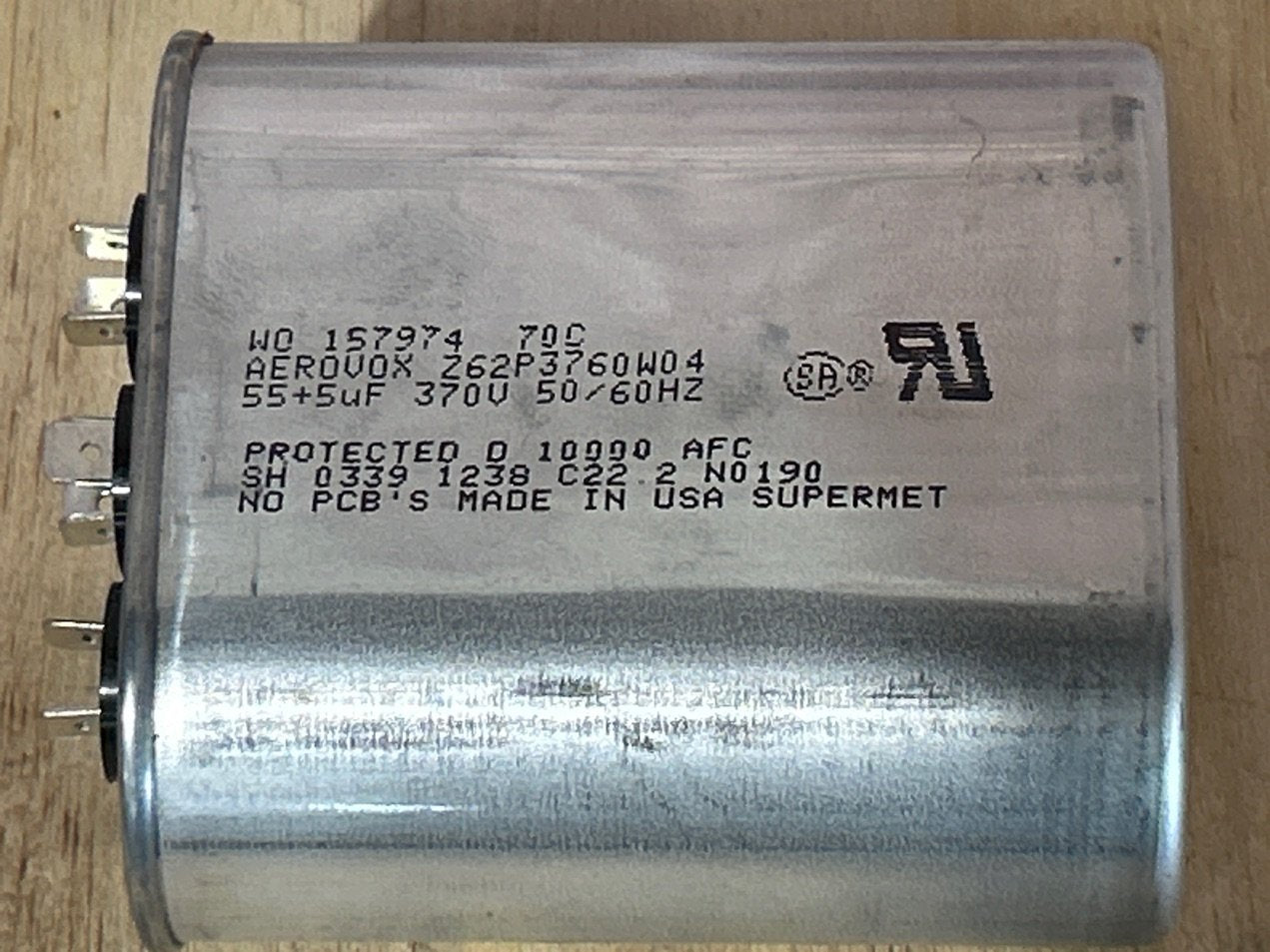 370 Vac, 55+5MFD 50/60 Hz, Oval Capacitor