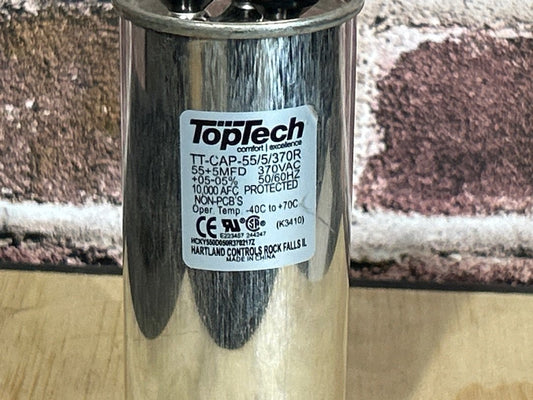 370 Vac, 55+5MFD 50/60 Hz, Round Capacitor
