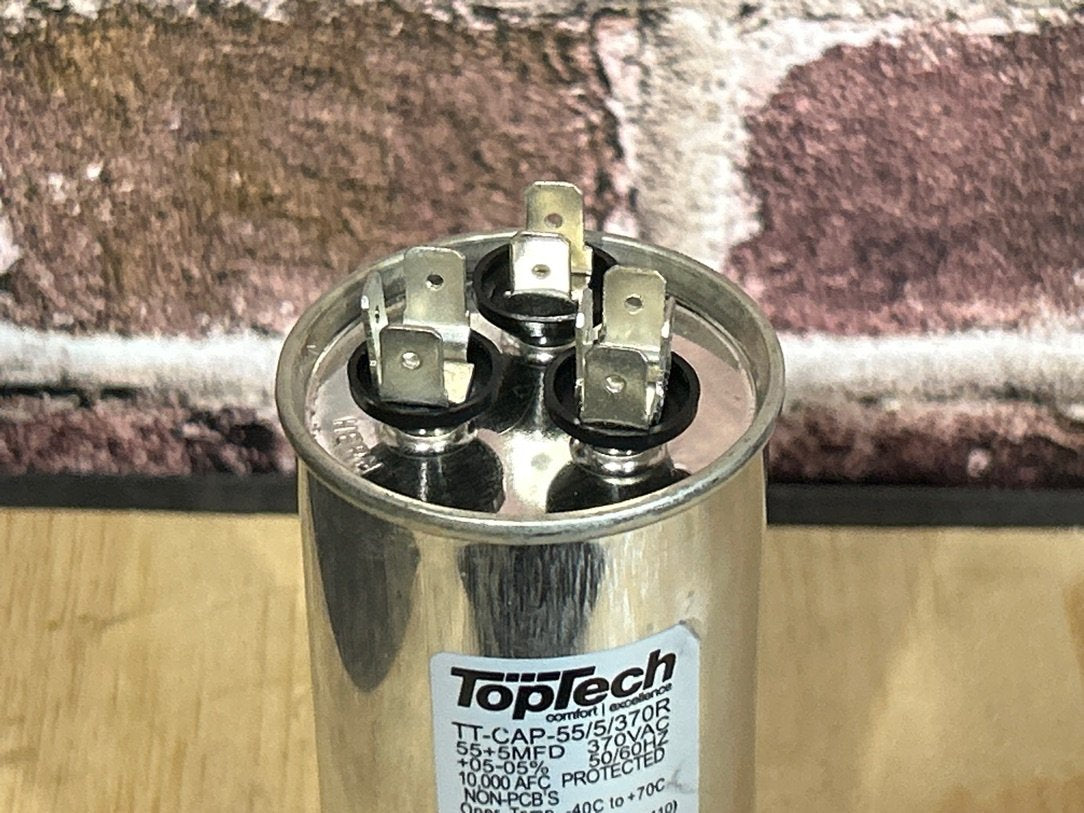 370 Vac, 55+5MFD 50/60 Hz, Round Capacitor