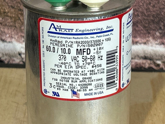 370 Vac, 60+10MFD 50/60 Hz, Round Capacitor