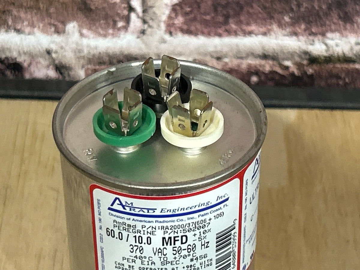 370 Vac, 60+10MFD 50/60 Hz, Round Capacitor
