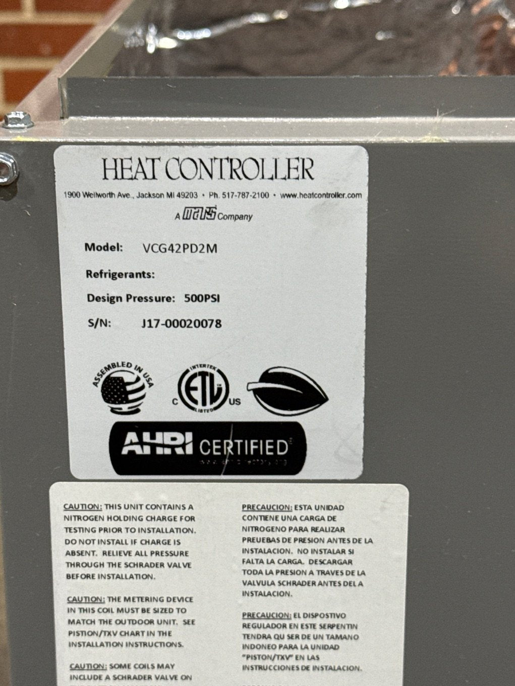 3.5 Ton AC/HP Upflow/Downflow Cased A Coil, R22/R410A CFM 1400