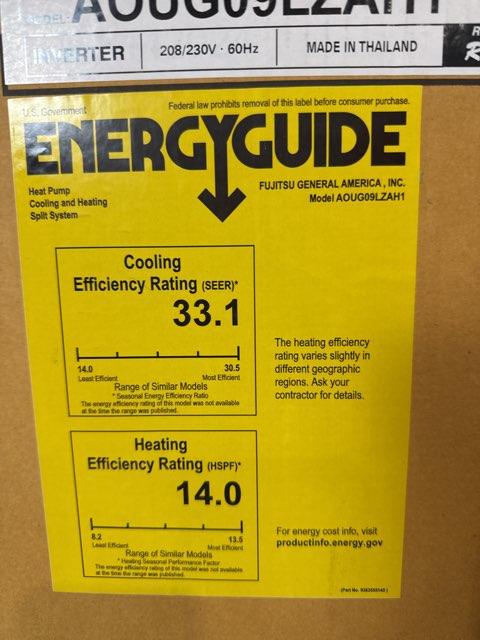 9,000 BTU Single-Zone Outdoor Inverter Heat Pump Mini Split Unit, 33.1 SEER 208-230/60/1 R-410A