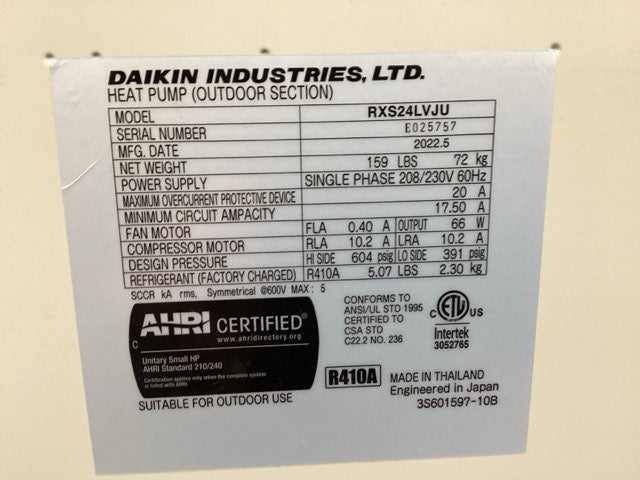 24,000 BTU Single-Zone Outdoor Inverter Heat Pump Mini Split Unit, 20 SEER 208-230/60/1 R-410A