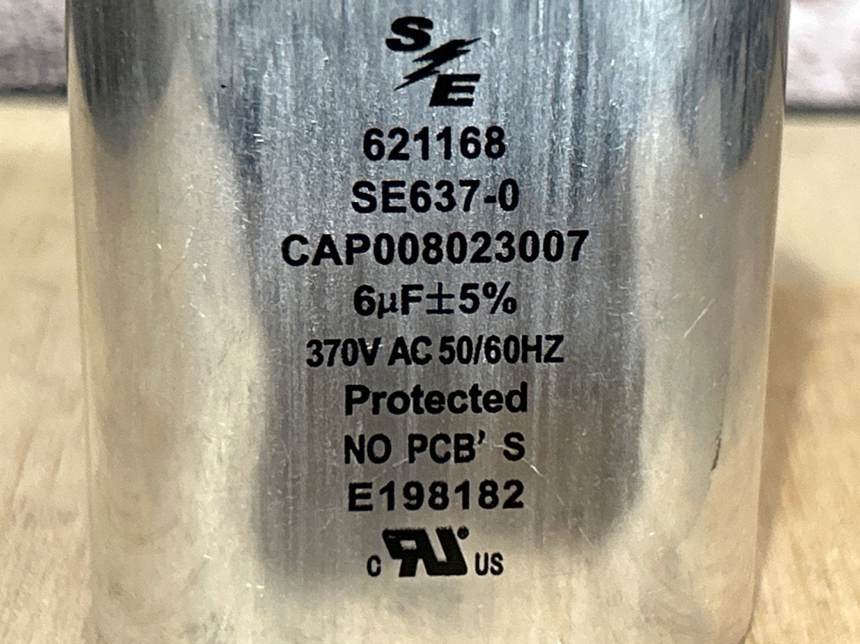 370 Vac, 6MFD 50/60 Hz, Oval Capacitor