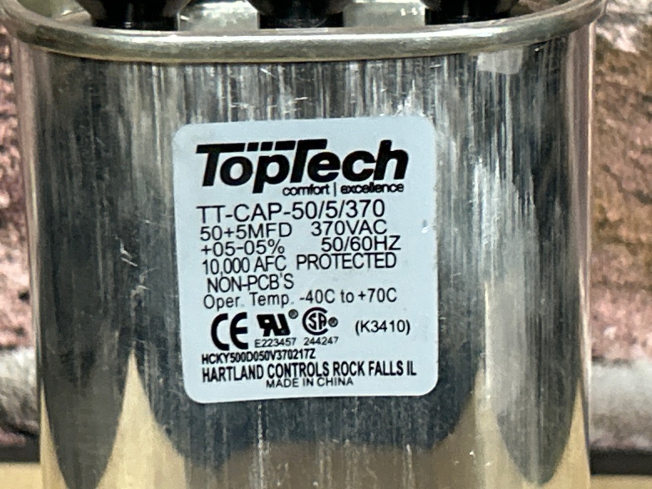 370 Vac, 50+5MFD 50/60 Hz, Oval Capacitor