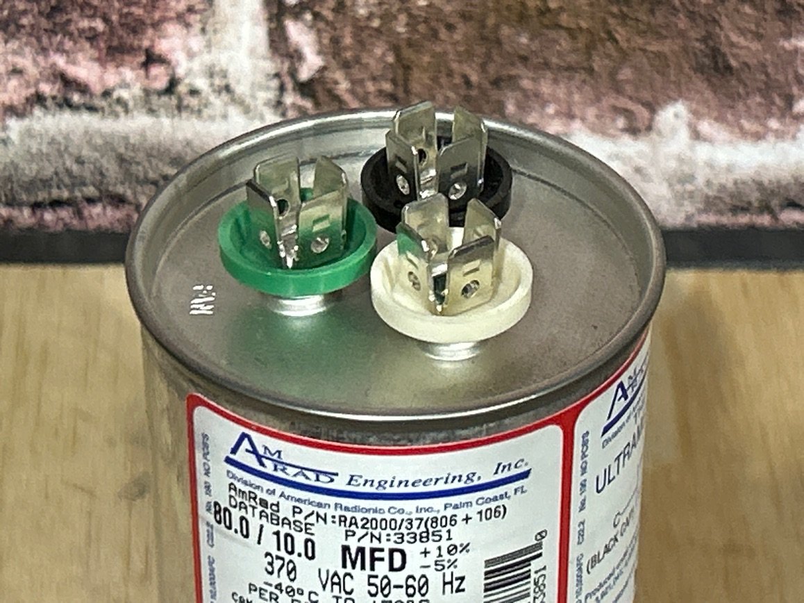 370 Vac, 80+10MFD 50/60 Hz, Round Capacitor