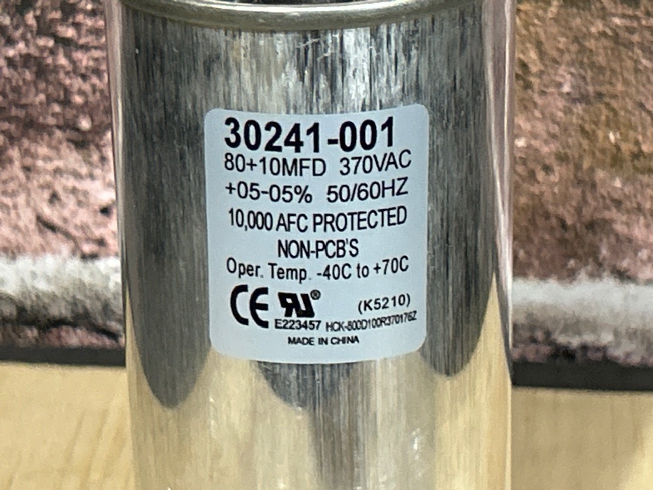 370 Vac, 80+10MFD 50/60 Hz, Round Capacitor