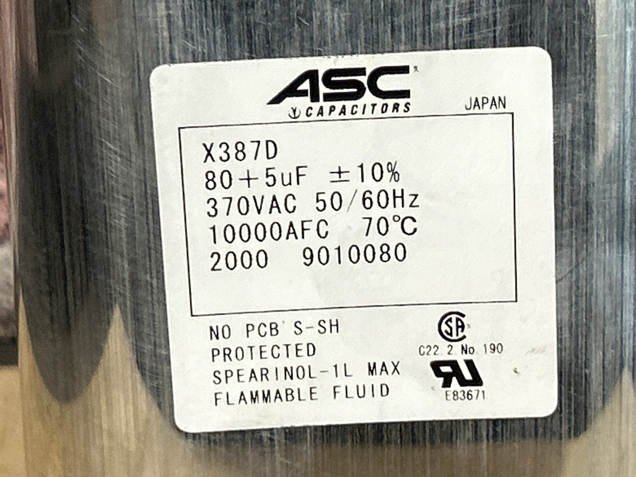 370 Vac, 80+5MFD 50/60 Hz, Oval Capacitor