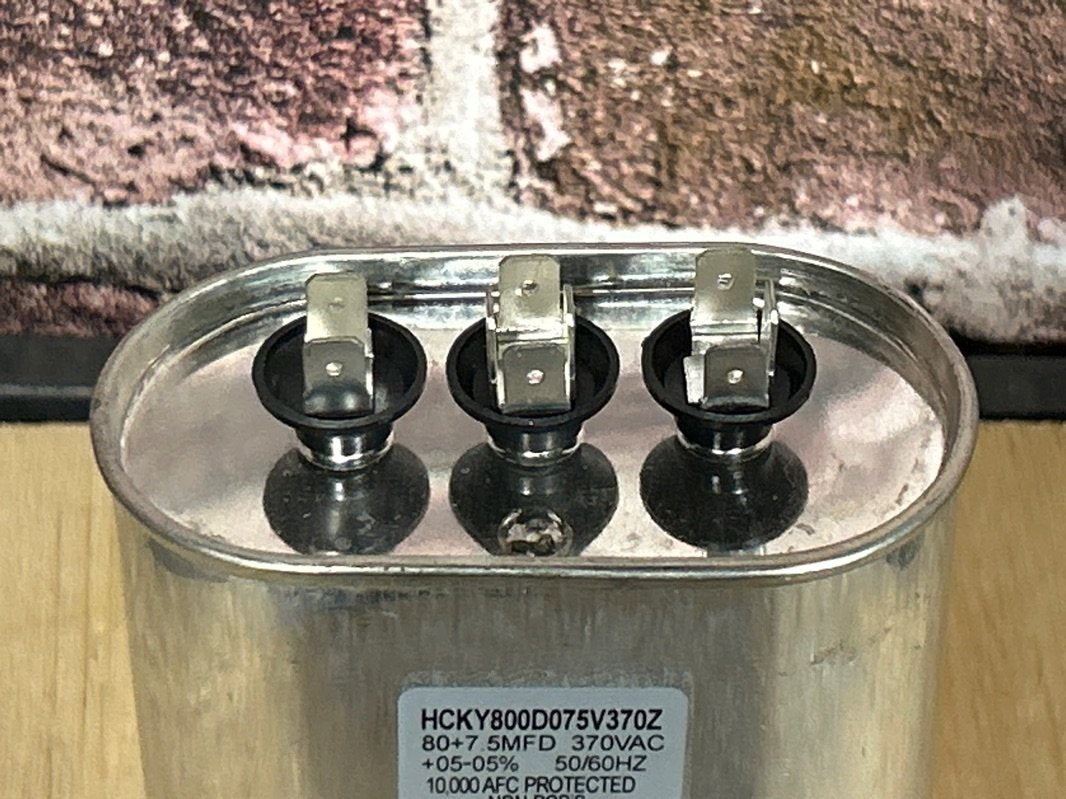 370 Vac, 80+7.5MFD 50/60 Hz, Oval Capacitor
