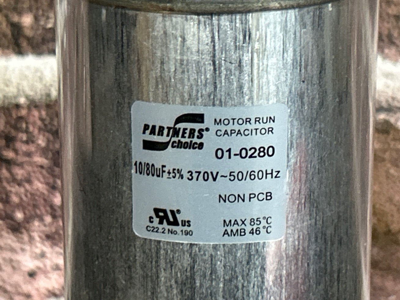 370 Vac, 80+10MFD 50/60 Hz, Round Capacitor