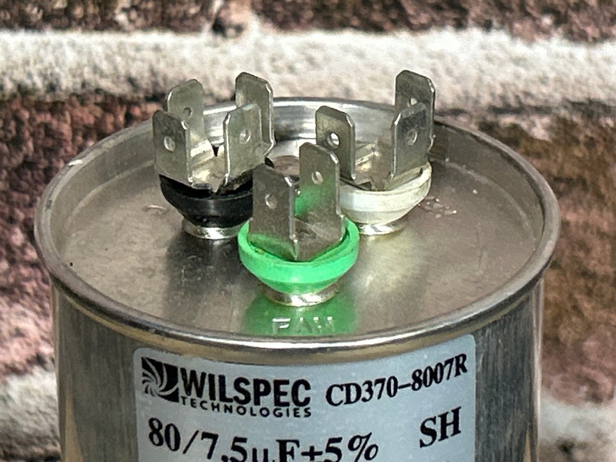 370 Vac, 80+7.5MFD 50/60 Hz, Round Capacitor