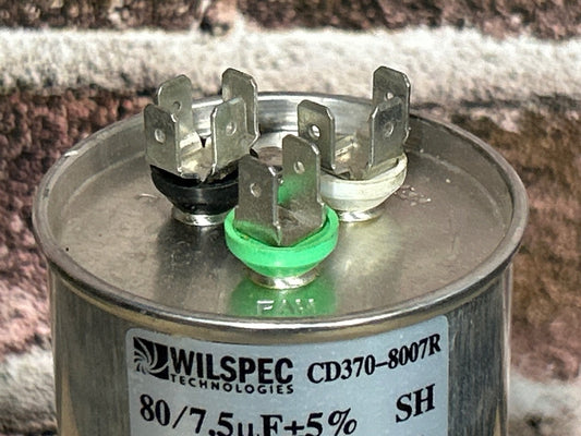 370 Vac, 80+7.5MFD 50/60 Hz, Round Capacitor