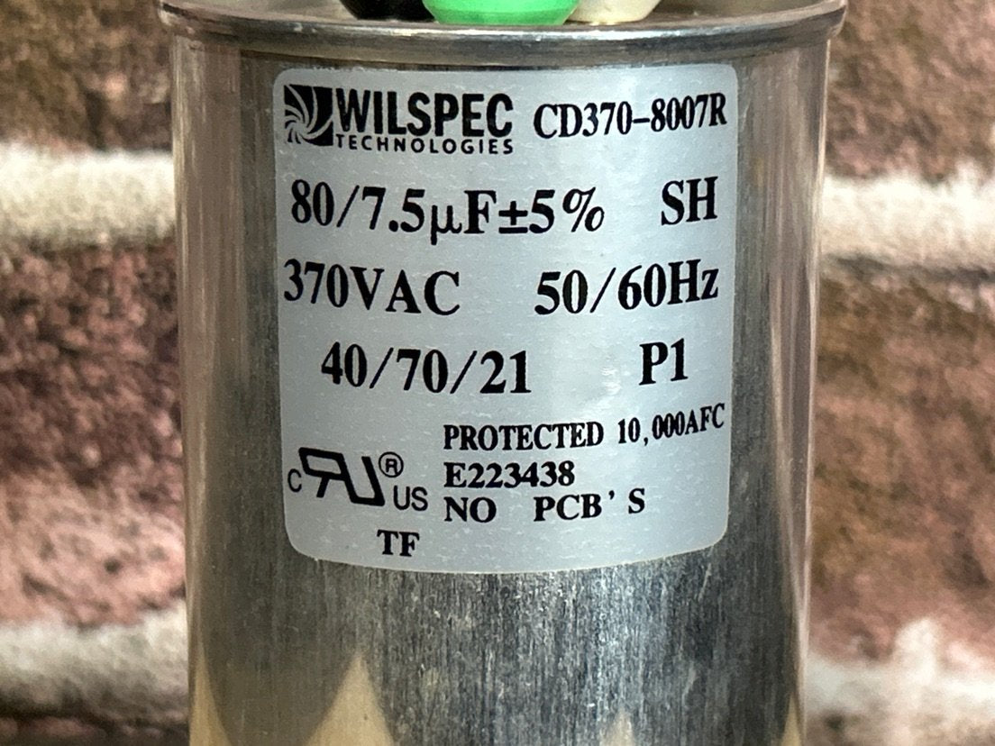 370 Vac, 80+7.5MFD 50/60 Hz, Round Capacitor