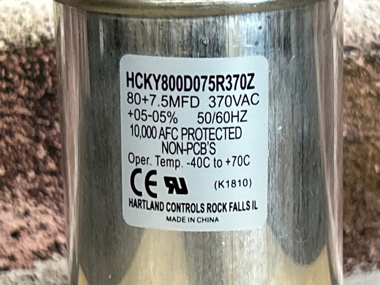 370 Vac, 80+7.5MFD 50/60 Hz, Round Capacitor