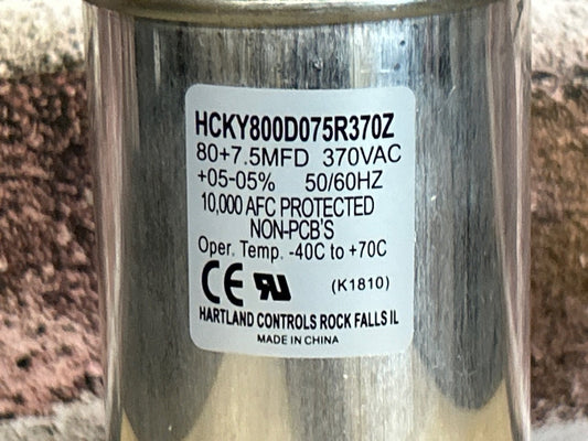 370 Vac, 80+7.5MFD 50/60 Hz, Round Capacitor